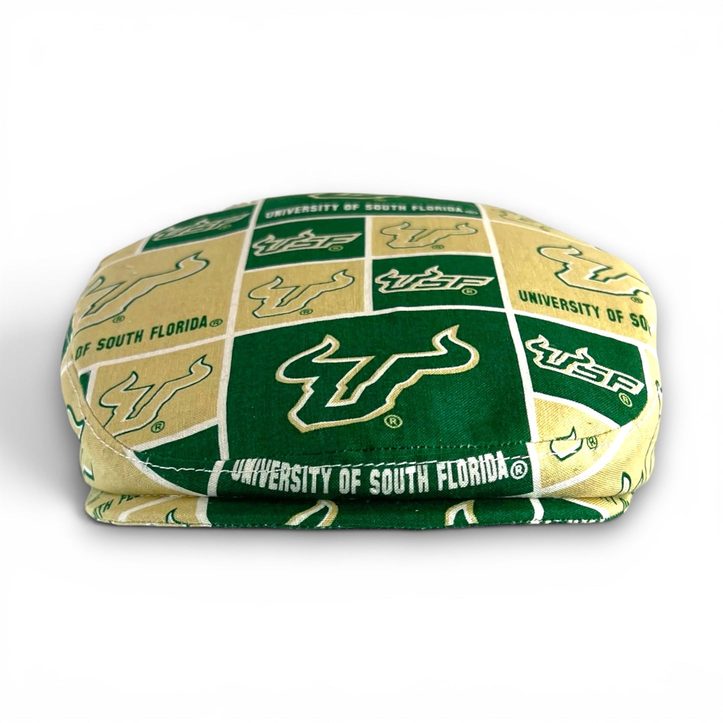Custom Handmade Jeff Cap in USF University of South Florida Block Print Fabric