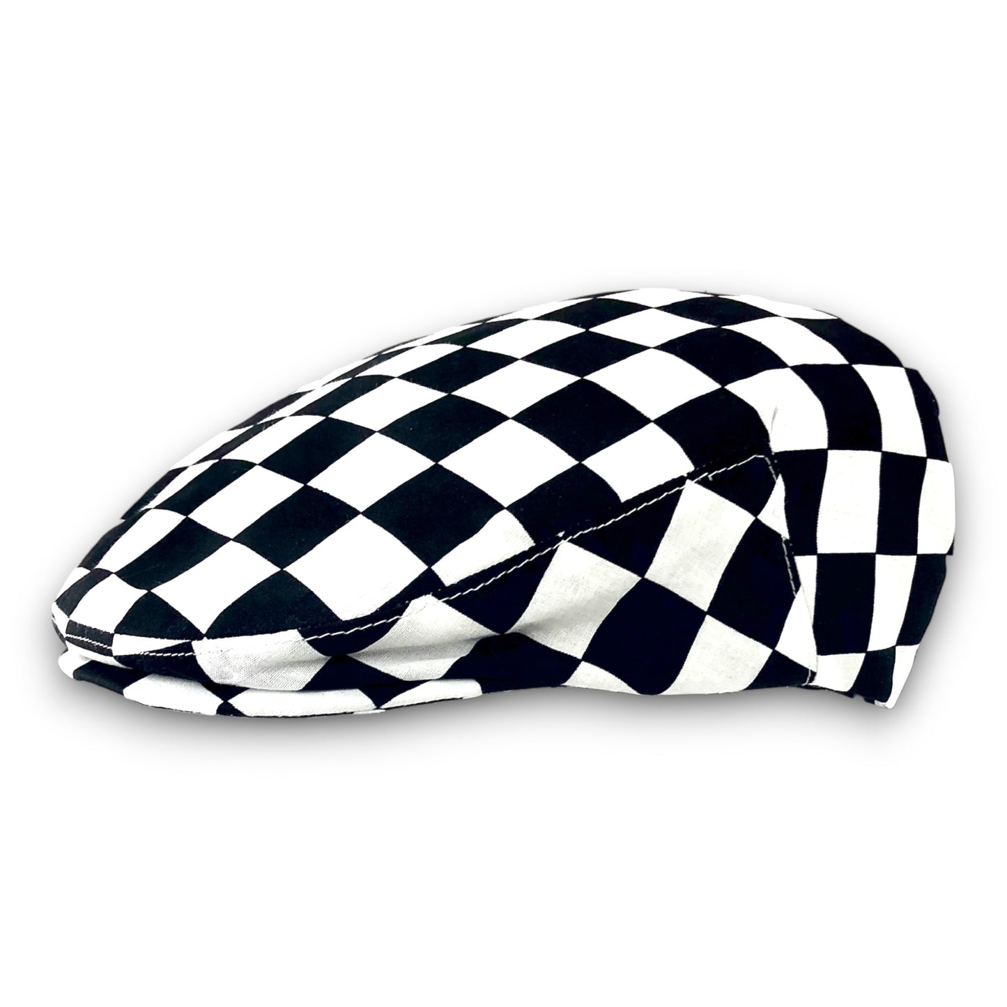 Custom Handmade Racing Checkered Flag Print Cotton Flat Cap