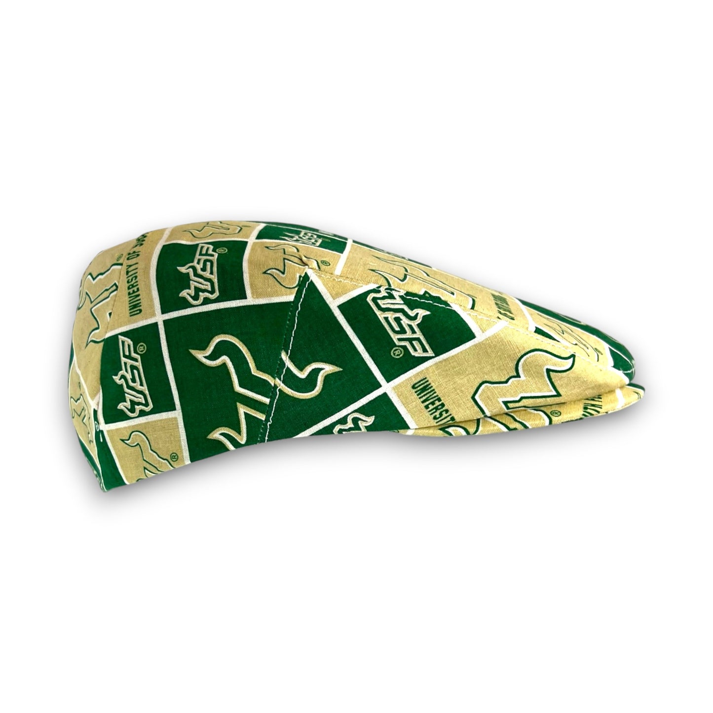 Custom Handmade Jeff Cap in USF University of South Florida Block Print Fabric