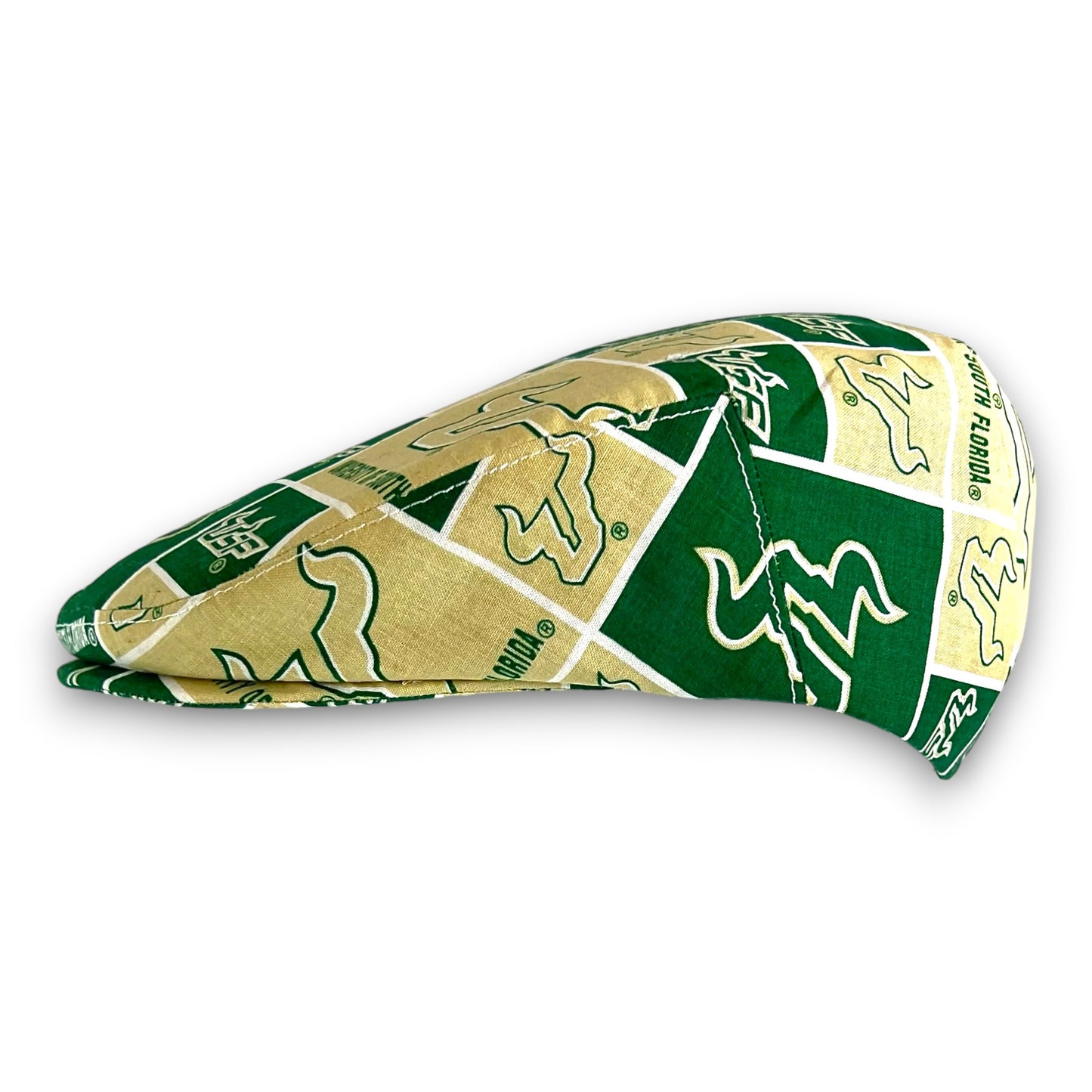 Custom Handmade Jeff Cap in USF University of South Florida Block Print Fabric