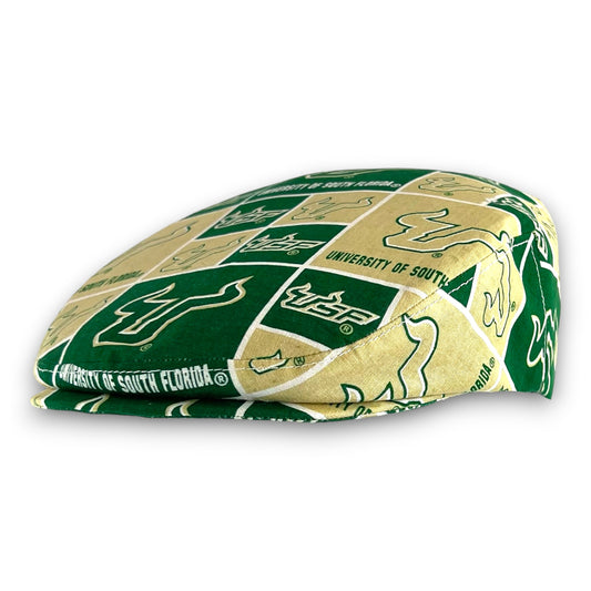 Custom Handmade Jeff Cap in USF University of South Florida Block Print Fabric