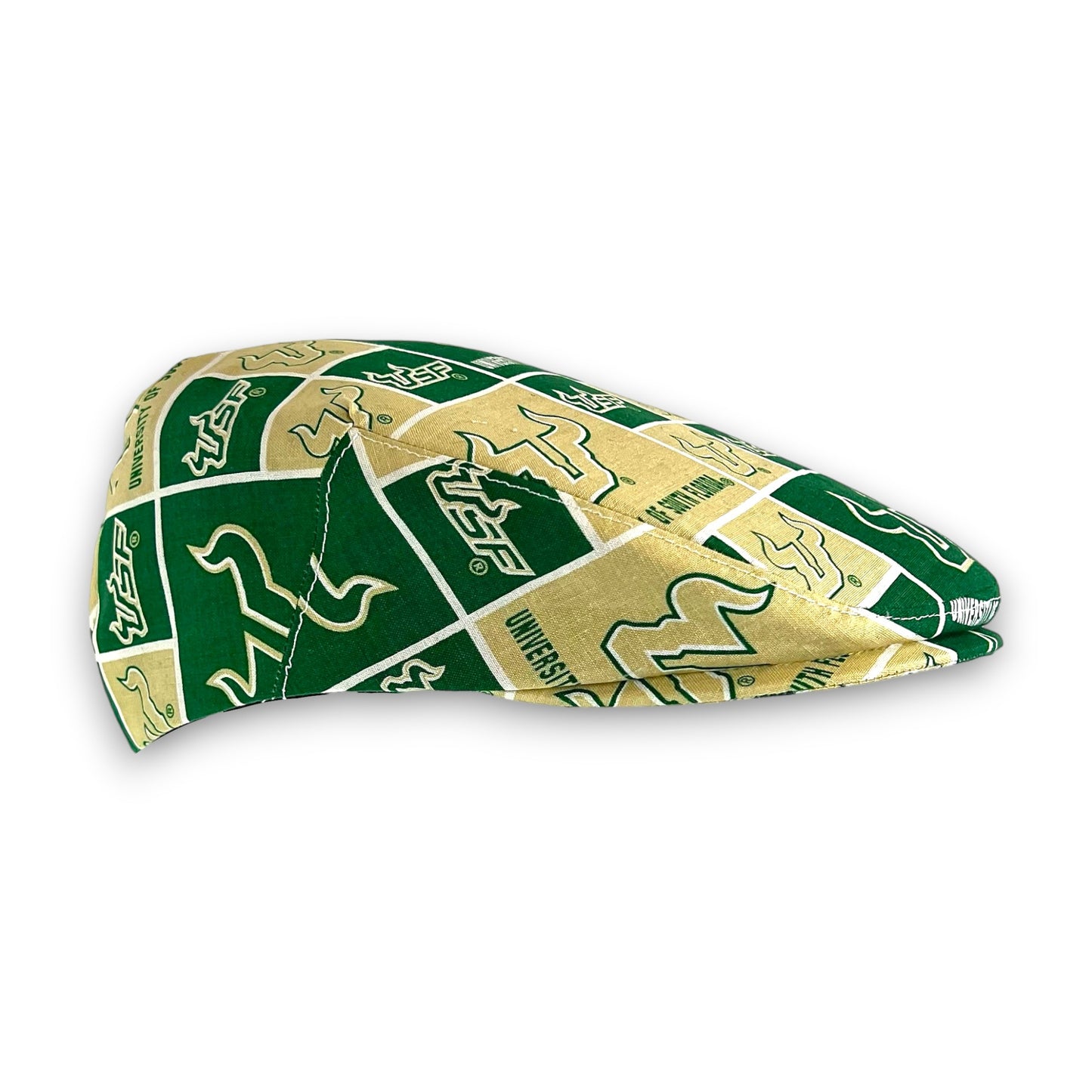Custom Handmade Jeff Cap in USF University of South Florida Block Print Fabric