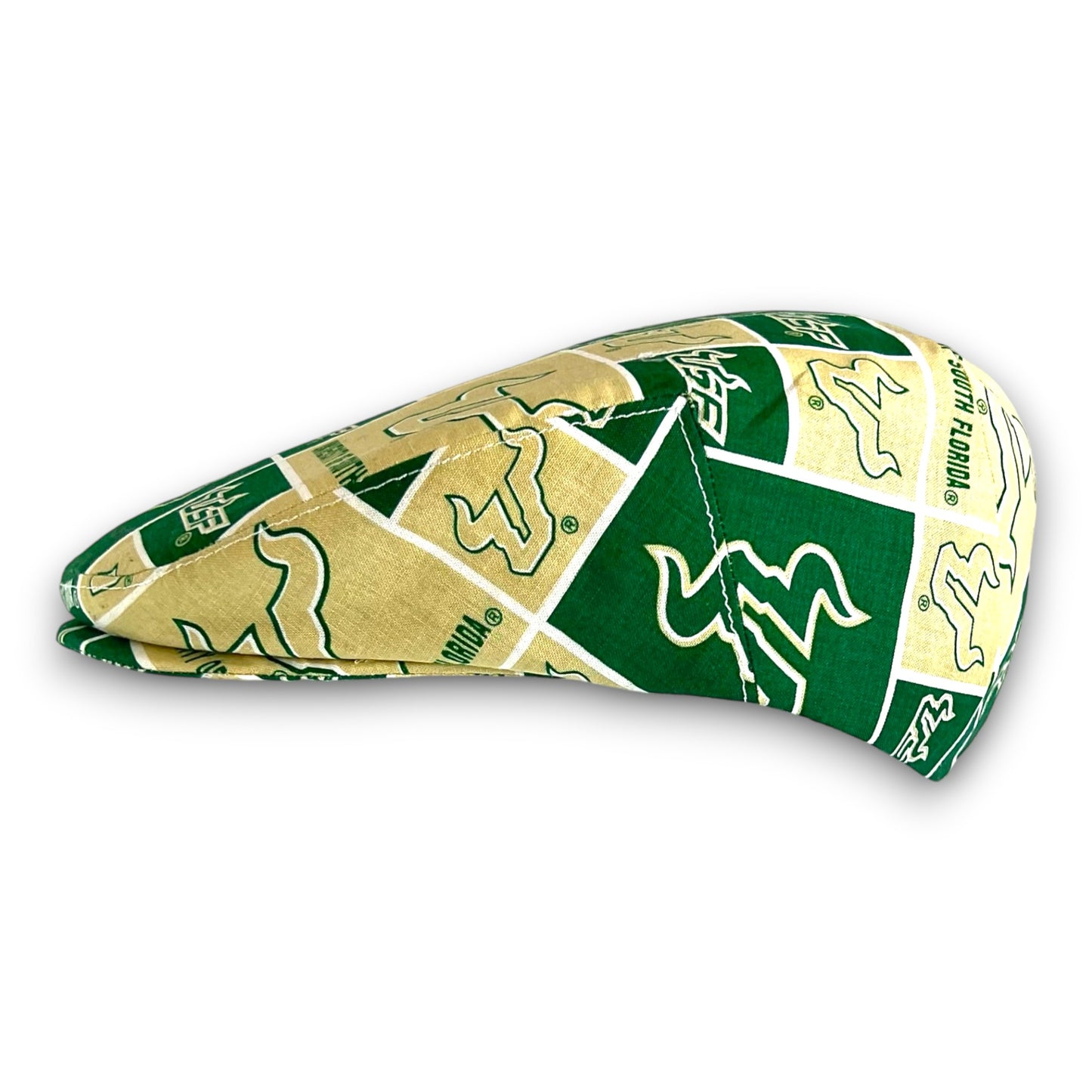 Custom Handmade Jeff Cap in USF University of South Florida Block Print Fabric