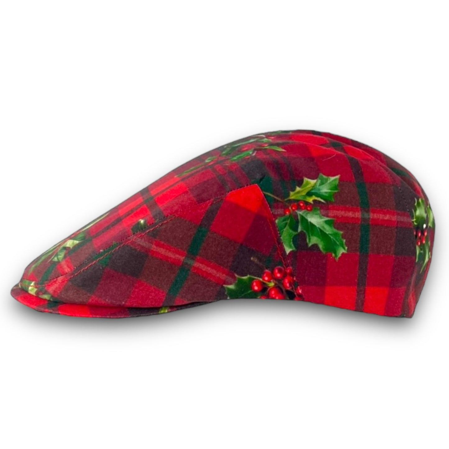 NEW Custom Handmade Holiday Christmas Holly Plaid Print Cotton Jeff Cap