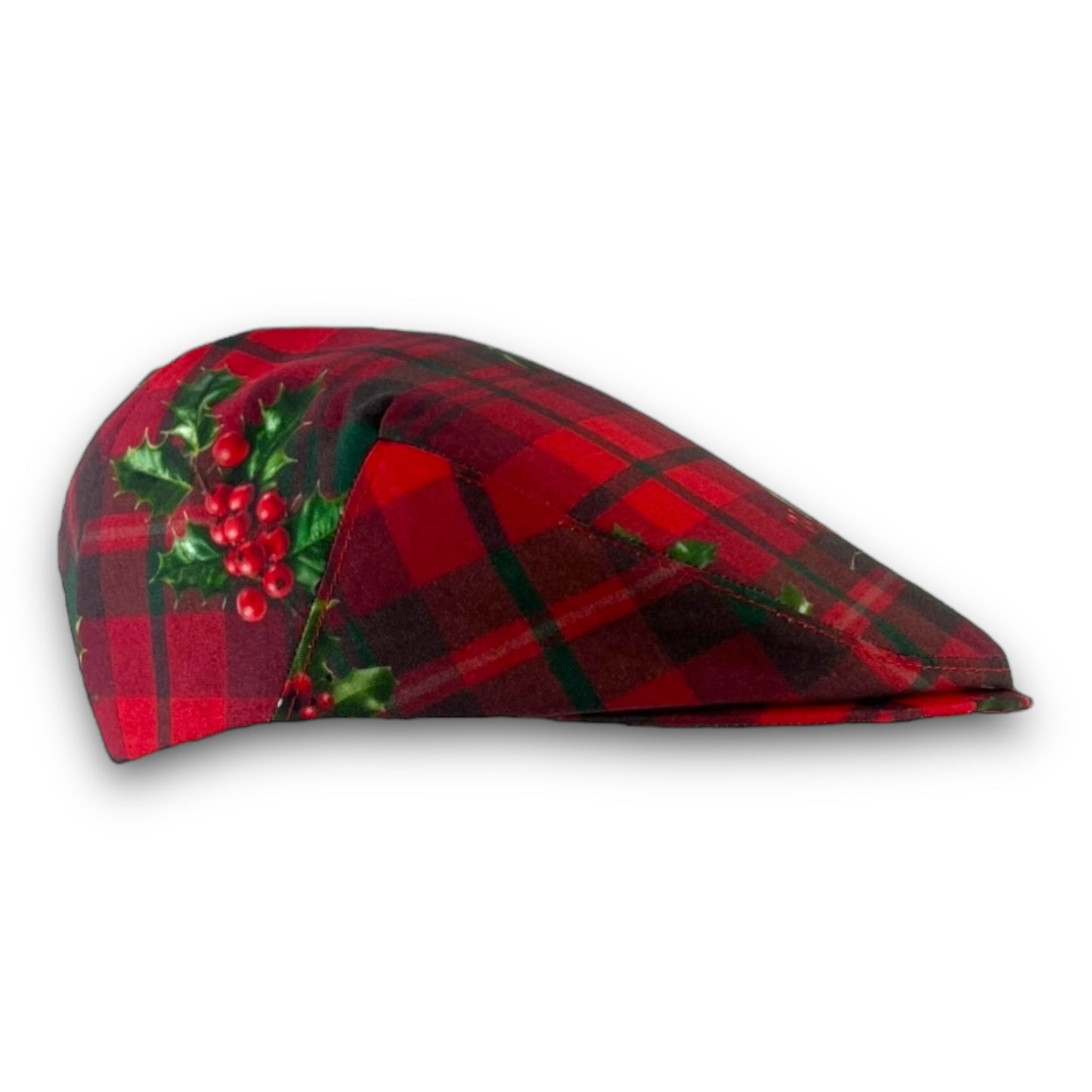 NEW Custom Handmade Holiday Christmas Holly Plaid Print Cotton Jeff Cap