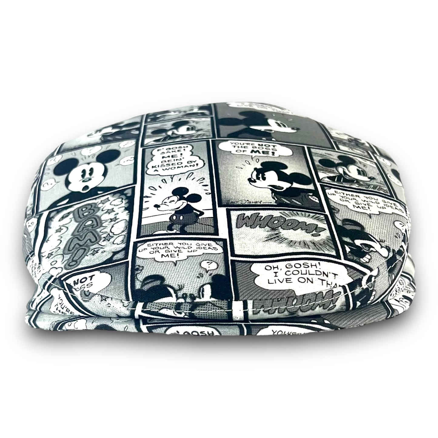 Custom Handmade Flat Cap in Mickey Mouse Comic Print Cotton Fabric