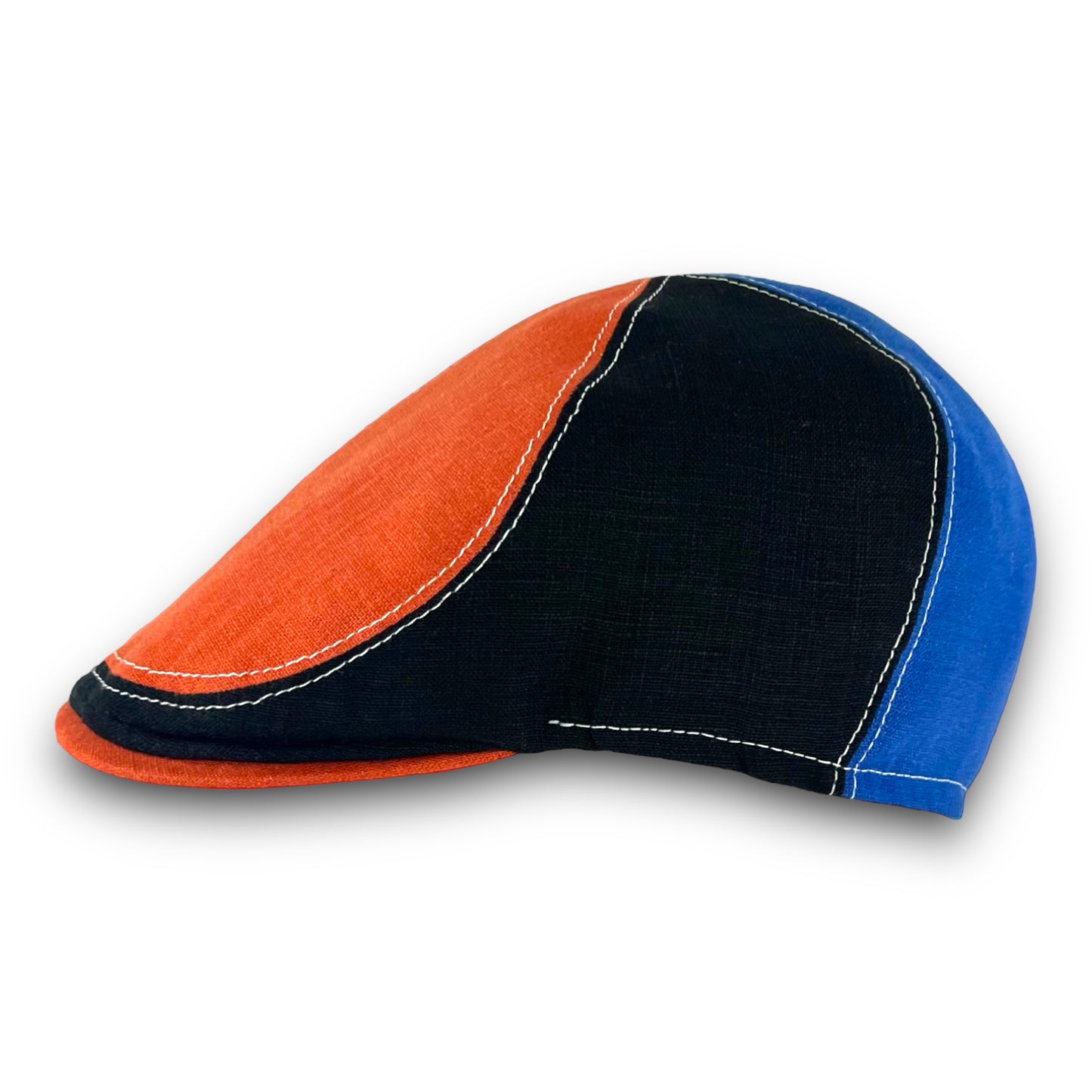 Custom Handmade 6-Panel Colorblocked Linen Flat Cap
