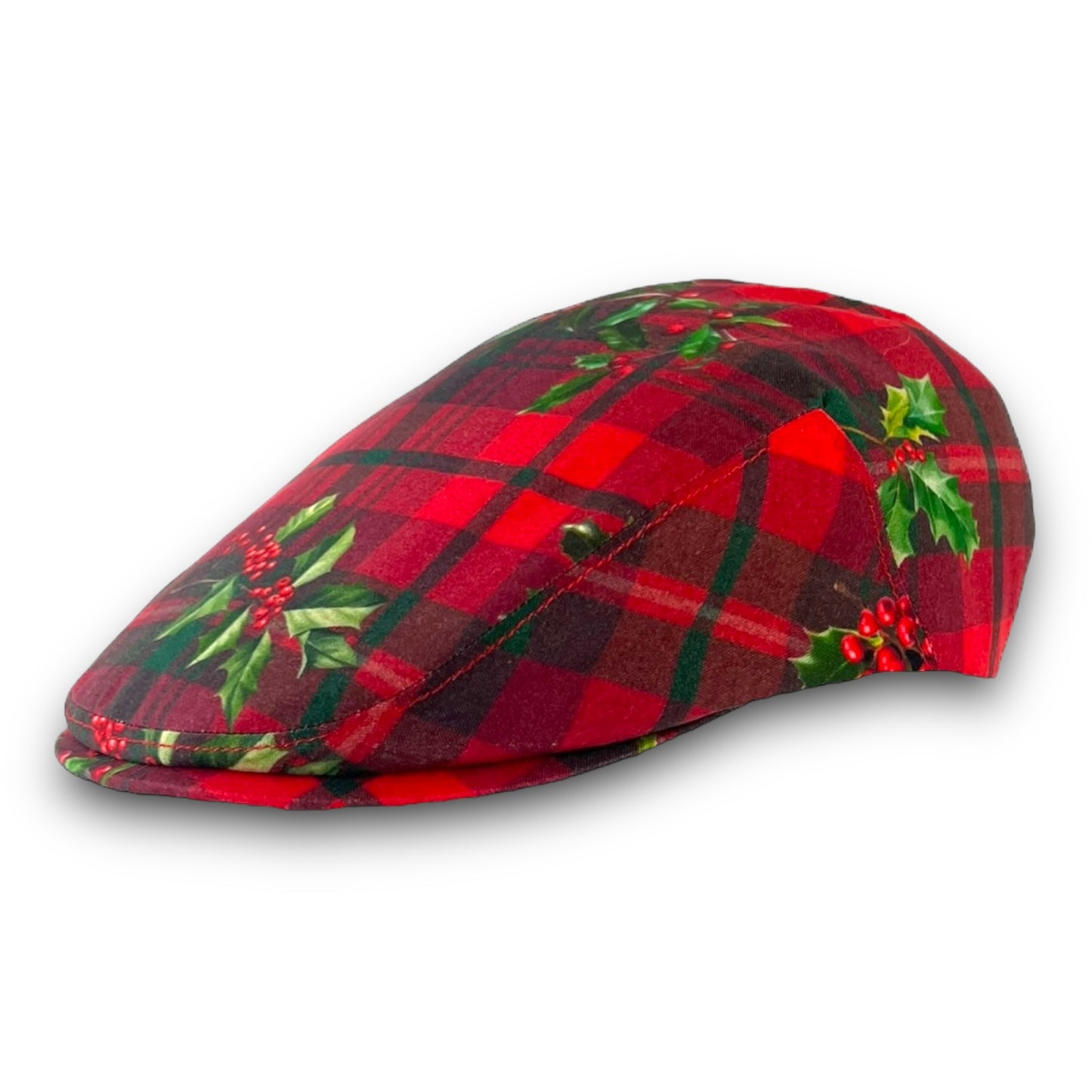 NEW Custom Handmade Holiday Christmas Holly Plaid Print Cotton Jeff Cap