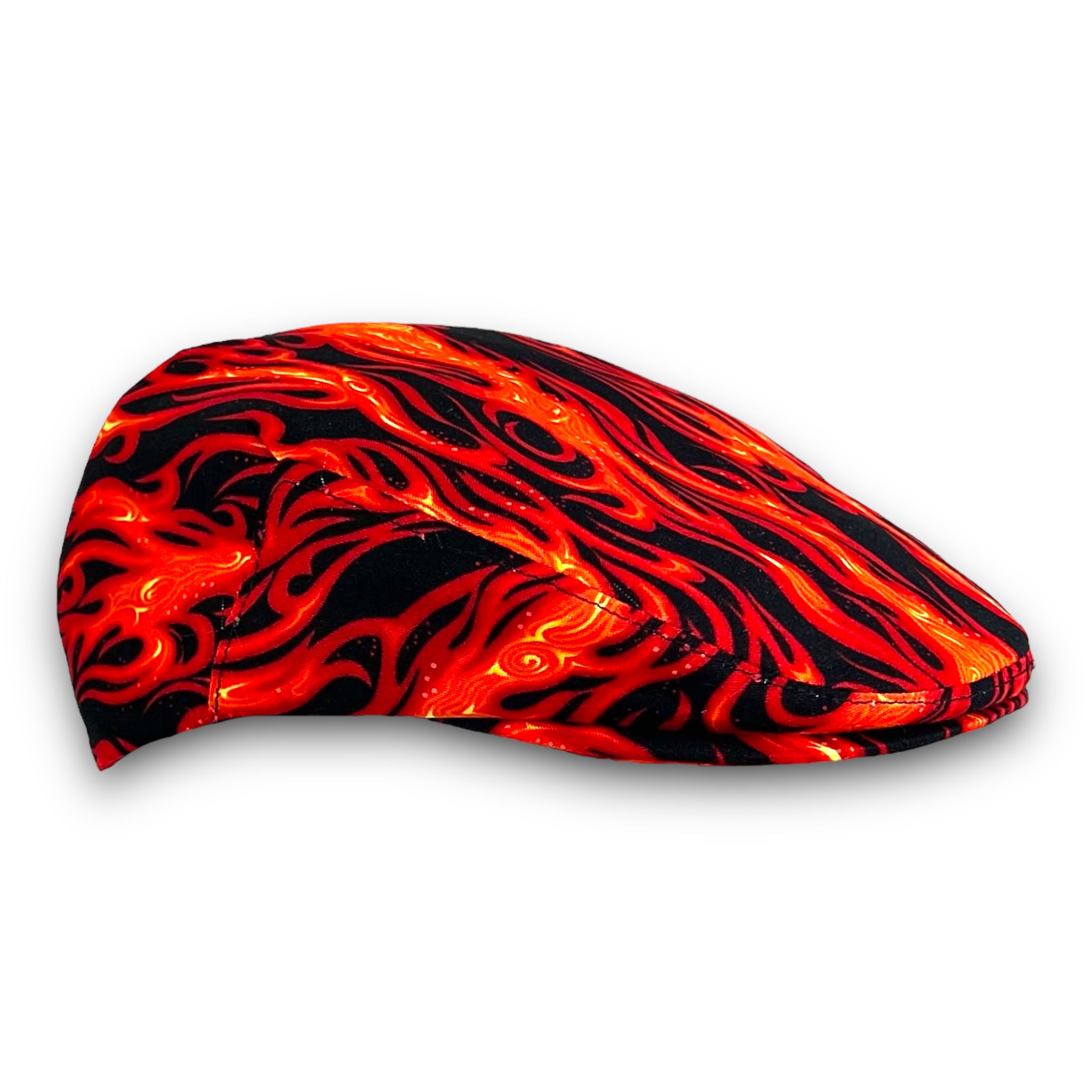 Custom Handmade Fire Flames Print Cotton Jeff Cap – Sookie’s Hat Shop