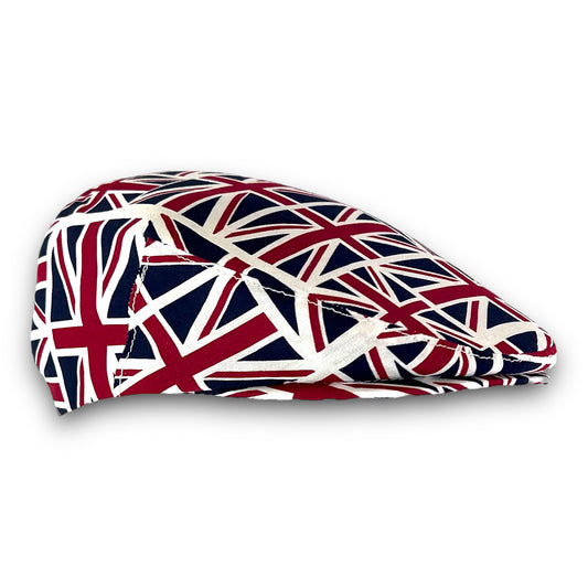 Custom Handmade  UK Union Jack Flag Inspired Patchwork Print  Cotton Jeff Cap, Flat Ivy Cap, Driving Cap -