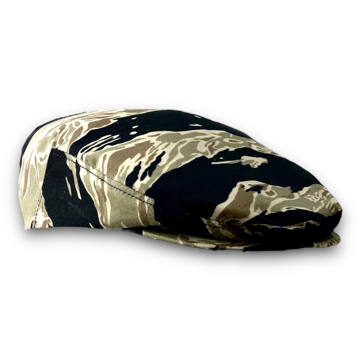 Custom Handmade Flat Cap in Custom-printed Vietnam Tiger Stripe Cotton Camouflage Fabric