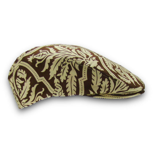 Custom Handmade Brown Damask Print Cotton Flat Cap