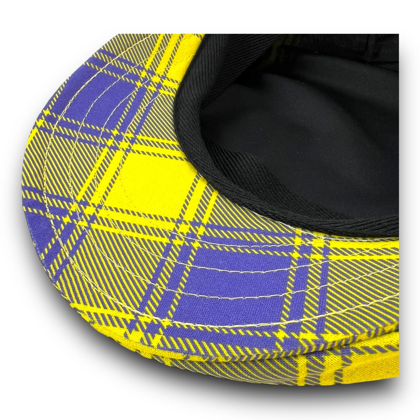 Custom Handmade Jeff Cap Purple & Yellow University Plaid Print Fabric