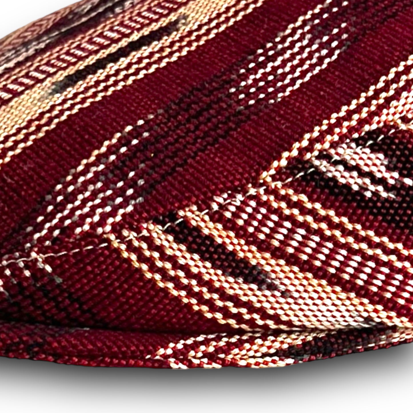 Custom Handmade Jeff Cap in Handwoven Merlot and Black Guatemalan Ikat Fabric