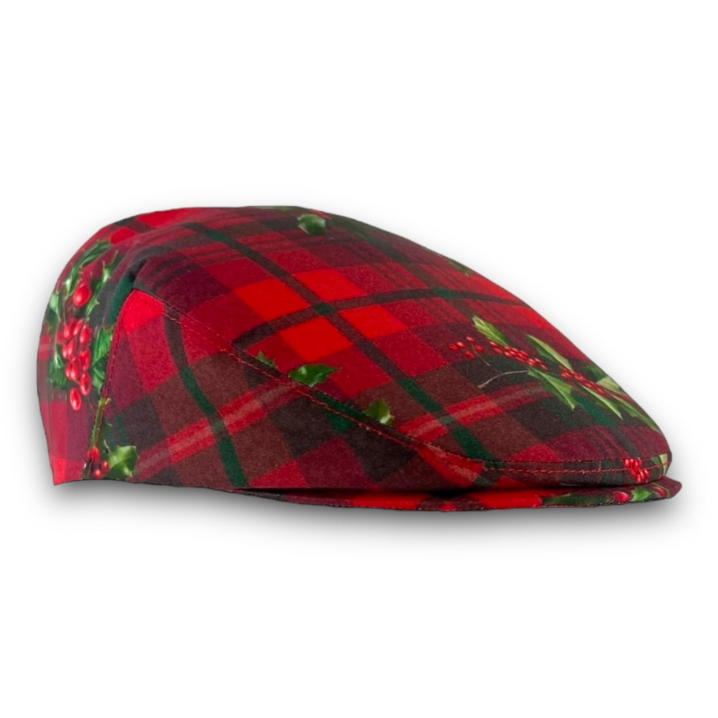 NEW Custom Handmade Holiday Christmas Holly Plaid Print Cotton Jeff Cap