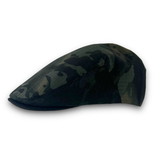 Custom Handmade Black Ripstop Multicam Nylon/Cotton Camouflage Flat Cap