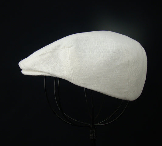 Custom Handmade  Baby Boy IVORY Linen Flat Jeff Cap, Ivy , Driving Cap for Baptism or Christening - Custom Handmade Infant Hat