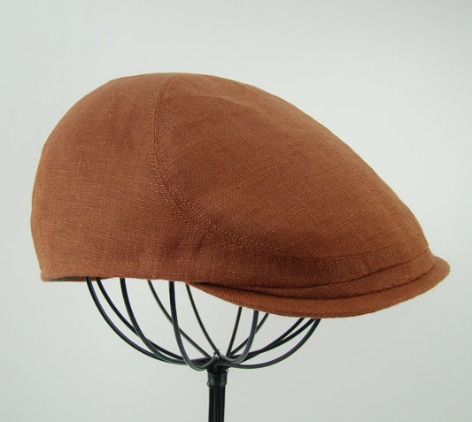 Custom Handmade  Custom 6 Panel Handmade Copper Linen Flat Cap Driving Cap for Men