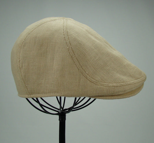 Custom Handmade  6-Panel Handmade Linen Flat Cap Driving Cap for Men in Wheat - Custom Hats