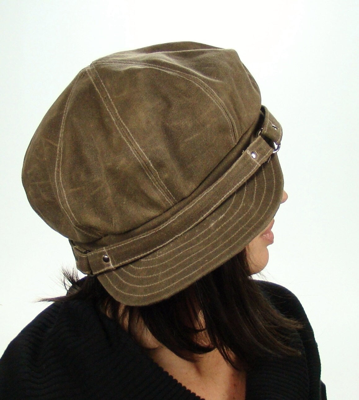 Custom Handmade  OVERSIZED NEWSBOY 8-Panel Handmade Cap Driving Cap for Men or Women in Stone Waxed Canvas - Custom Hat