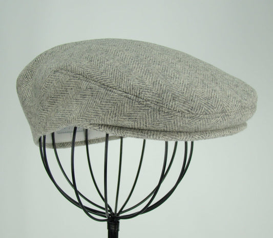 Custom Handmade  Men's Hat - Grey Wool Tweed Herringbone Golf Cap, Flat Jeff Cap, Ivy Cap, Driving Cap for Boys, Toddler, & Baby Too